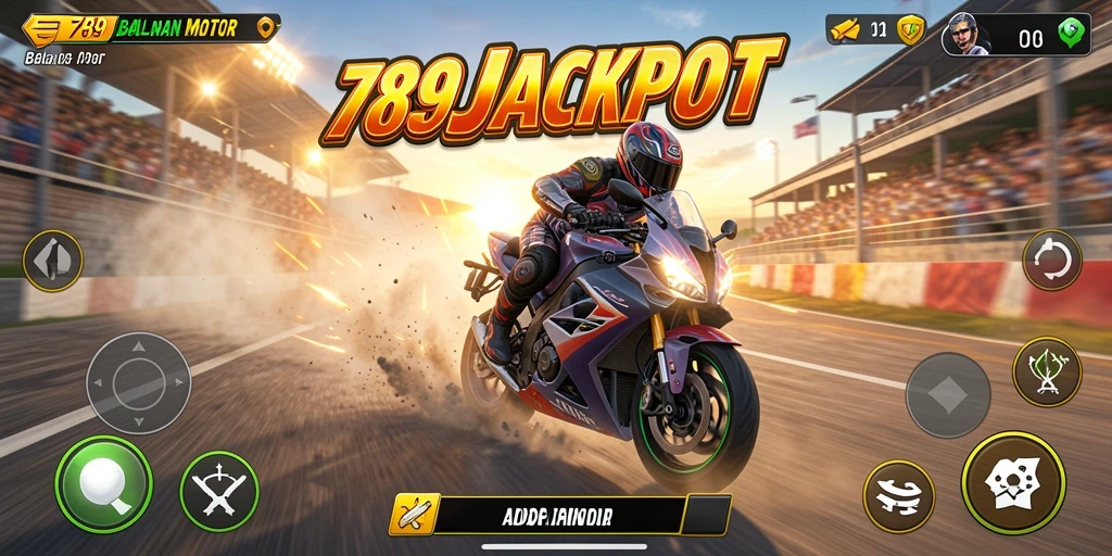 Gameplay seru dalam 789JACKPOT saat balapan motor.
