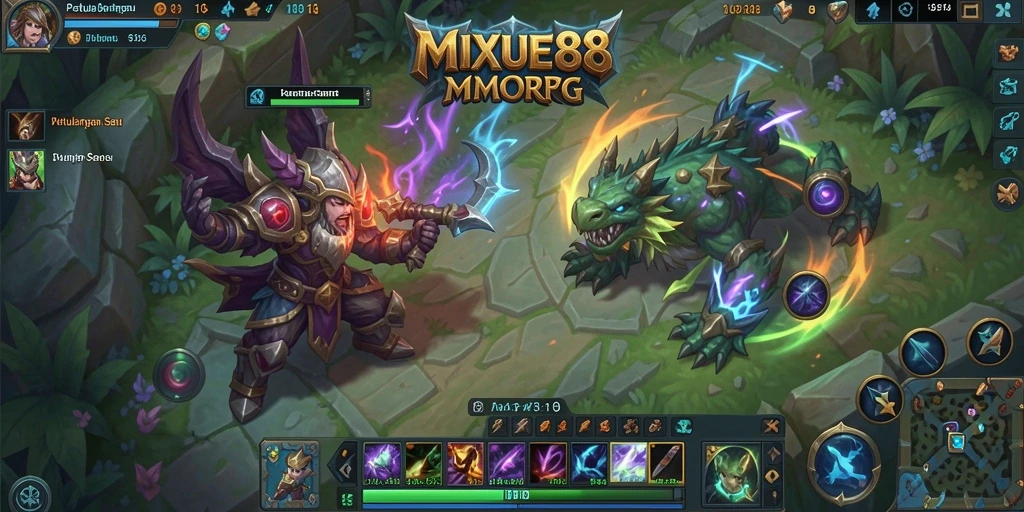 Screenshot MIXUE88 menampilkan aksi pertempuran seru dalam dunia MMORPG.