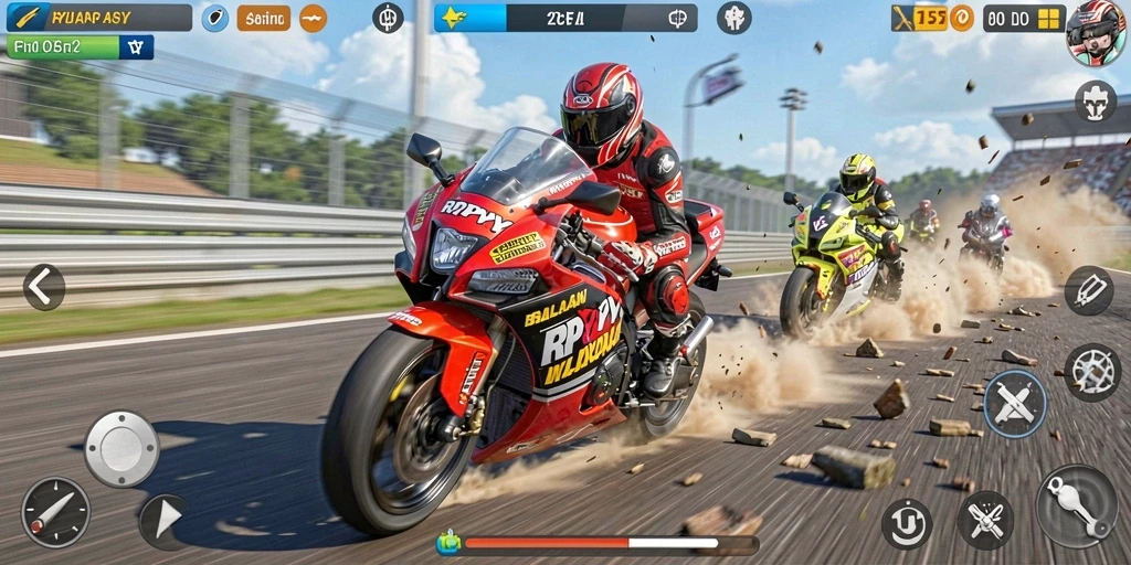Gameplay seru balapan motor di berbagai trek menantang.