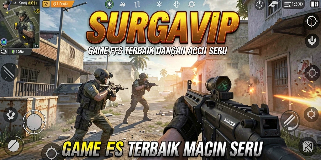 Screenshot SURGAVIP menampilkan aksi seru dalam pertempuran FPS.