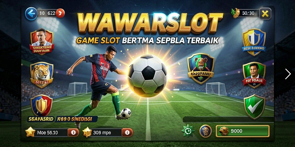 Tampilan permainan WAWARSLOT yang menampilkan slot bertema sepak bola.